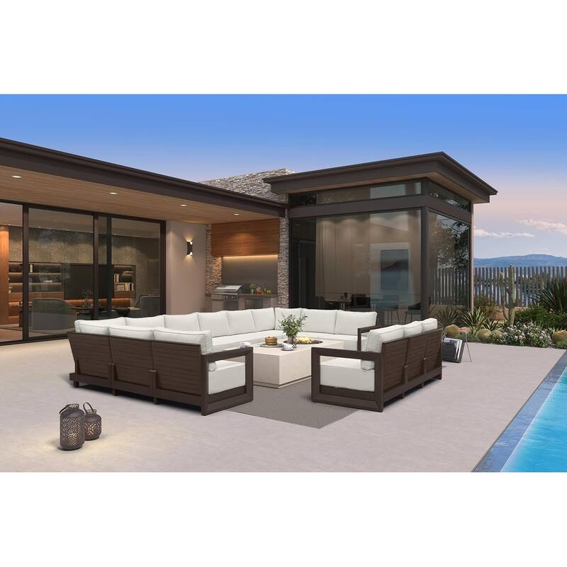 PURPLE LEAF Caesar Enclosed White Outdoor Couch with 9.6" Thick for Yard Porch Deck Patio Conversation Sets - 13 Seats - Enclosed