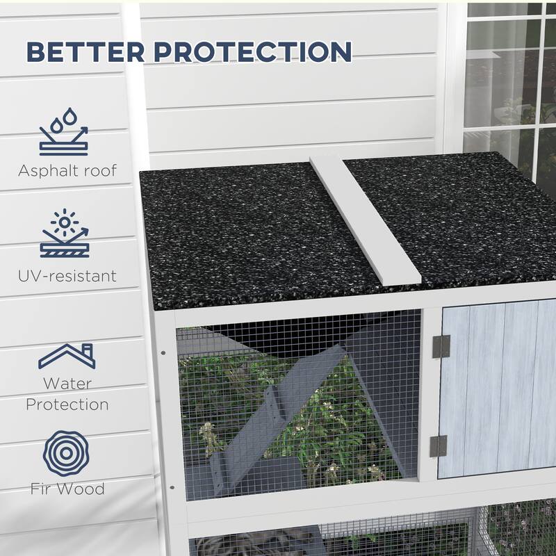 PawHut Catio, Outdoor Cat Enclosure House, Wooden Feral Cat Shelter on Wheels, Cat Cage with Hammock, Platforms Ramps