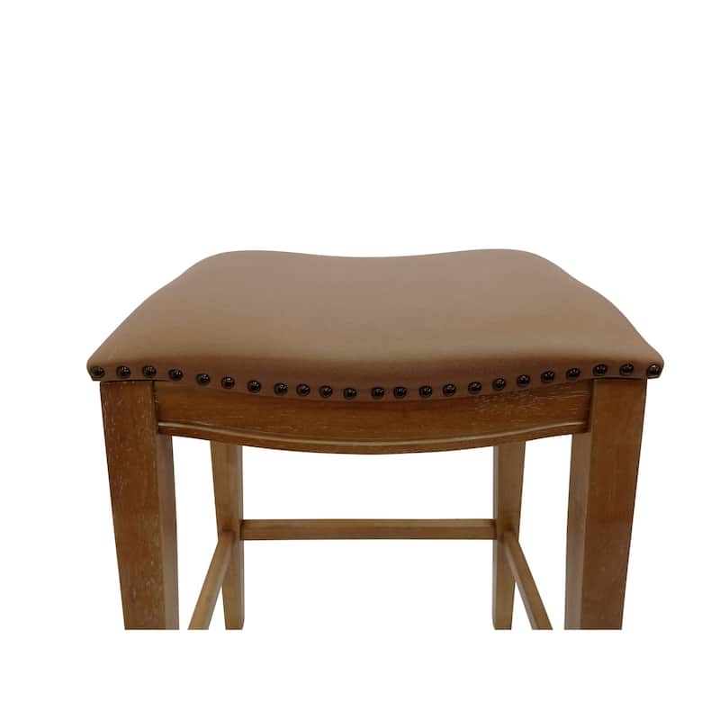 Solid Upholstered Saddle Barstools - 30" - Set of 2 - Brown