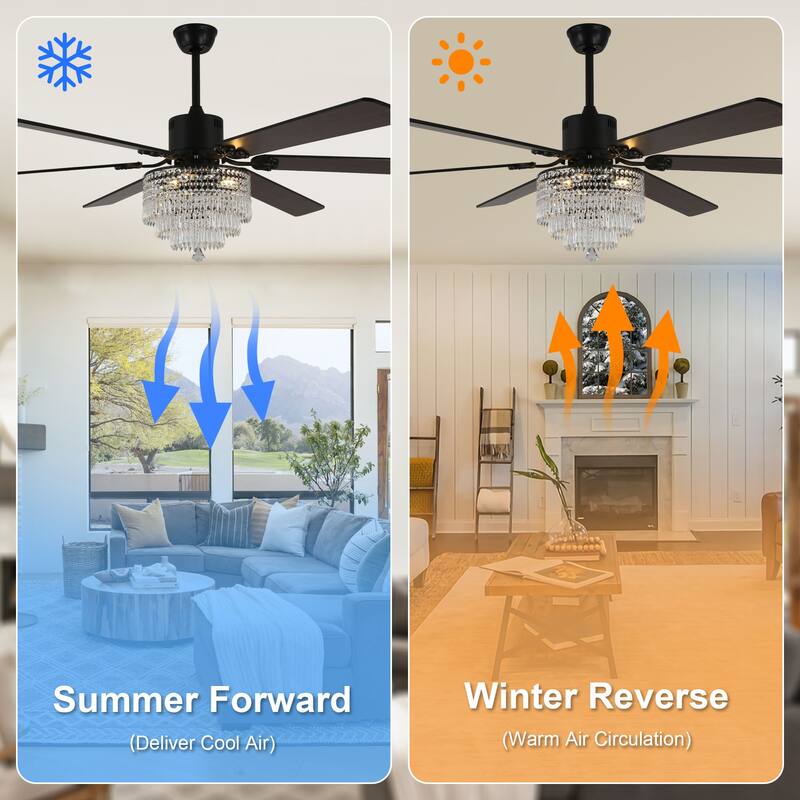 Cusp Barn 65" Modern Crystal Ceiling Fan with Lights and Remote, 6 Speeds Silent DC Motor Large Chandelier Ceiling Fan