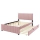 preview thumbnail 6 of 6, Pink Full Size Upholstered Bed w/ Twin Trundle Bed Slat Bed Frame