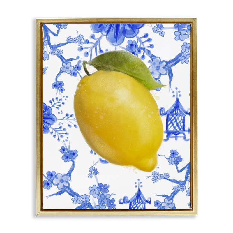 Stupell Lemon Over Chinoiserie Framed Floater Canvas Wall Art Design By Matthew Piotrowicz - 25 x 31 - Gold
