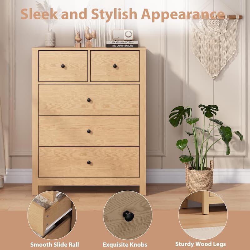 Modern 5 Drawer Dresser for Bedroom, Entryway, Hallway