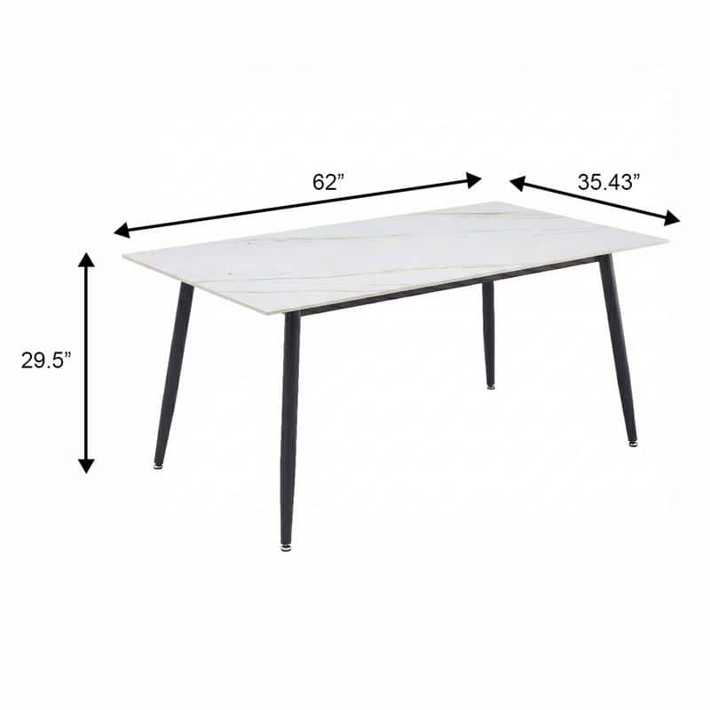 Zayle Mid-Century Modern Glass or Sintered Stone Rectangular Dining Table with Powder-Coated Steel Finish for Kitchen