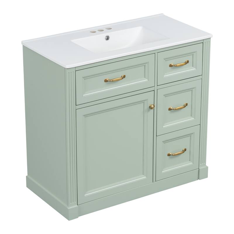 36 Inch Bathroom Vanity with Sink, Floor Mount Bathroom Storage Cabinet with Ceramic Basin