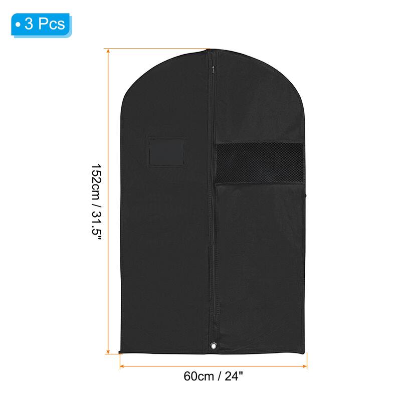 Garment Bag, 3pcs Breathable Suit Bag for Storage Hanging Clothes - Black - 60"