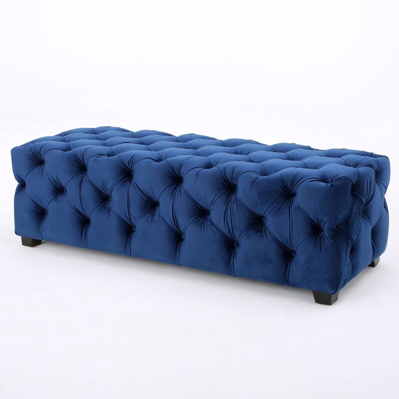 Velvet Tufted Bench Ottoman with Wooden Legs, Luxury Entryway Bench Bed-End Upholstered Bench for Mudroom, Bedroom