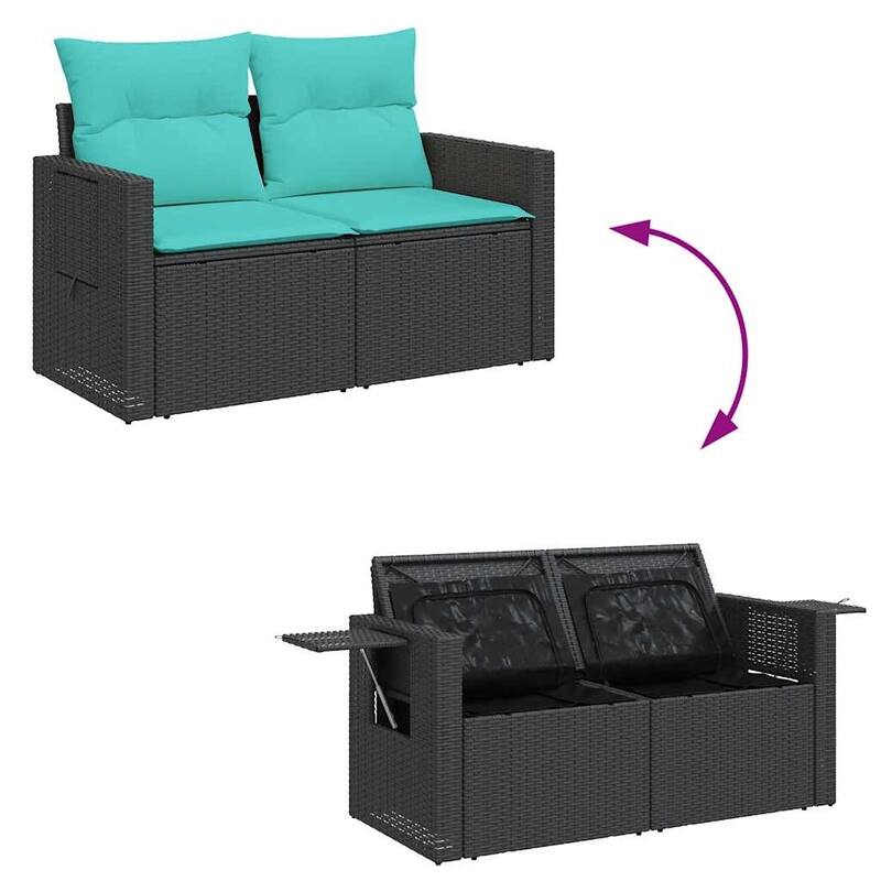 vidaXL Patio Sofa Set with Cushions Table and Sofa Sections 11 Piece Poly Rattan - 21.7 x 24.4 x 27.2