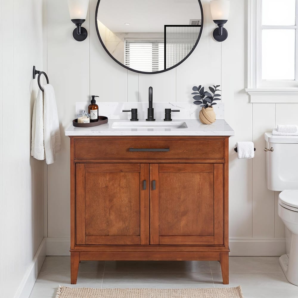 Madison 36 in. Single Sink Bathroom Vanity with Engineered Stone Top - 37" x 22"D x 35"H