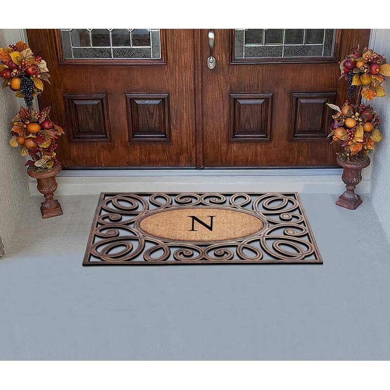 A1HC Rubber and Coir Elegant Circles Monogrammed Double Door Doormat 23"X38"