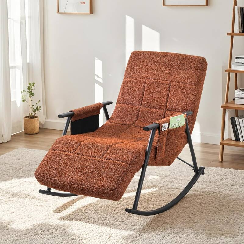 Adjustable Rocking Chair, Nursery Glider Chair with Adjustable High Back and Foot Rest - Brown