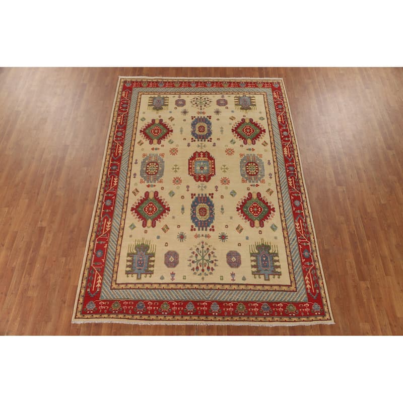 Traditional Kazak Area Rug Hand-Knotted Wool Carpet - 7'0" x 9'11"