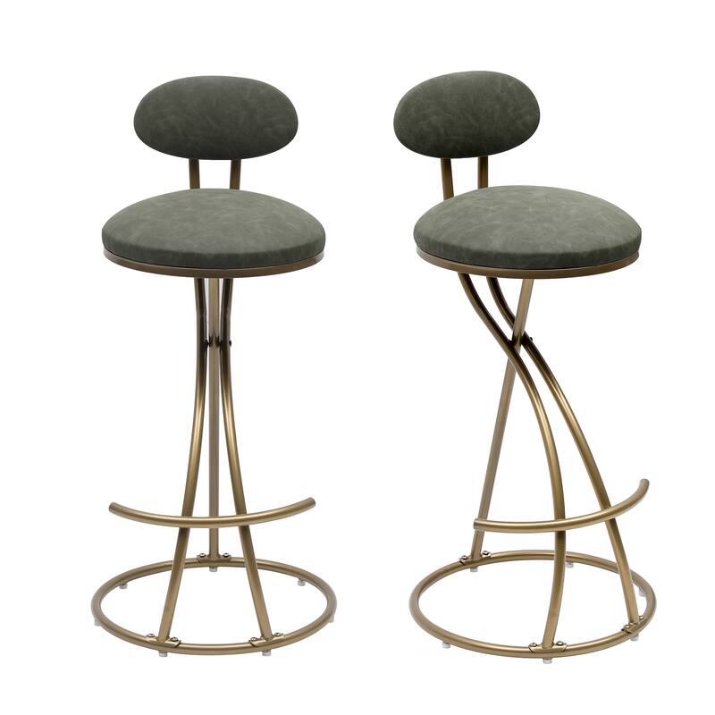 Bar Stools Upholstered Counter Height Barstools for Island, Set of 2 Modern PU Leather/Velvet Dining Chairs with Footrest