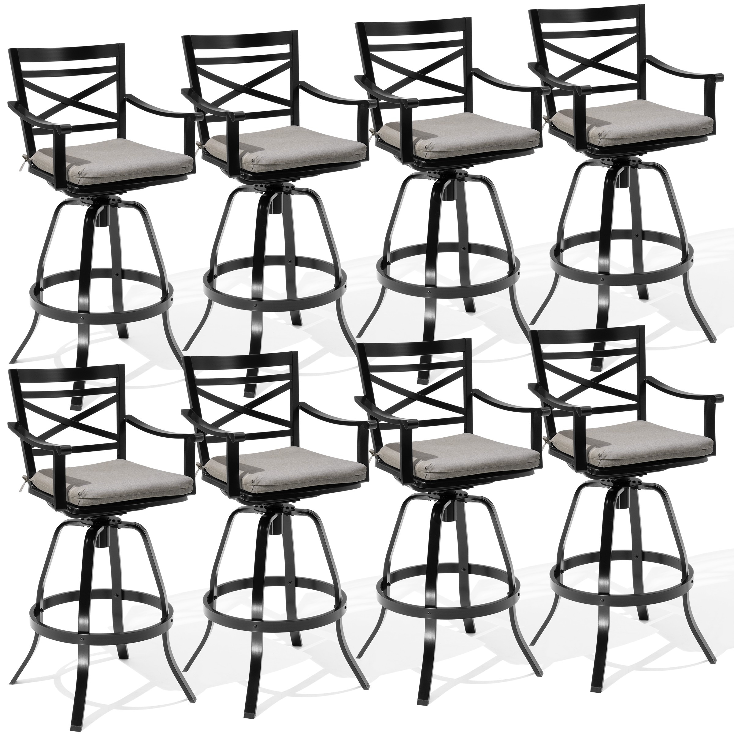Outdoor Bar Stools Patio Cast Aluminum Swivel Barstools with Sunbrella Cushion