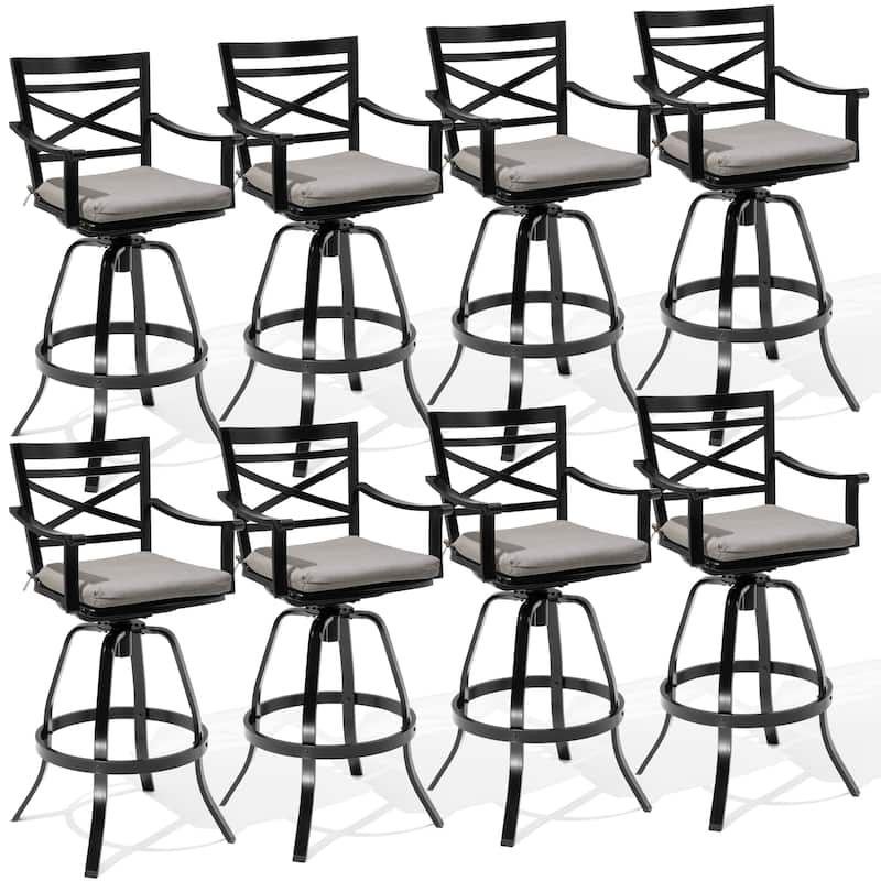 Outdoor Bar Stools Patio Cast Aluminum Swivel Barstools with Sunbrella Cushion - CAST SHALE - 8PC