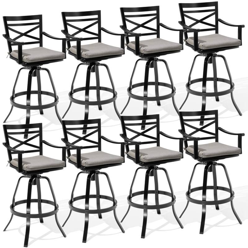 Outdoor Patio Cast Aluminum Swivel Bar Stools with Sunbrella Cushion - CAST SHALE - 8PC
