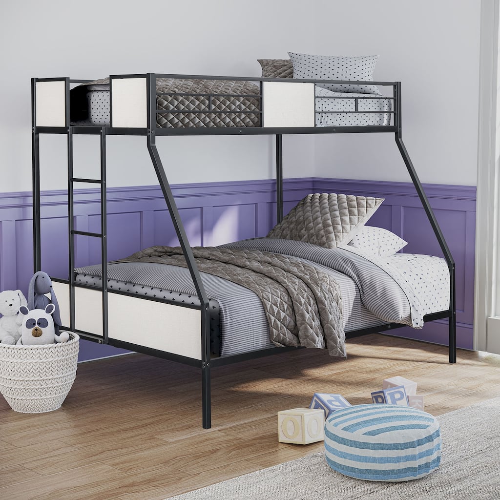 Twin-over-Full Metal Bunk Bed with Two-Tone Design and Attached Ladder