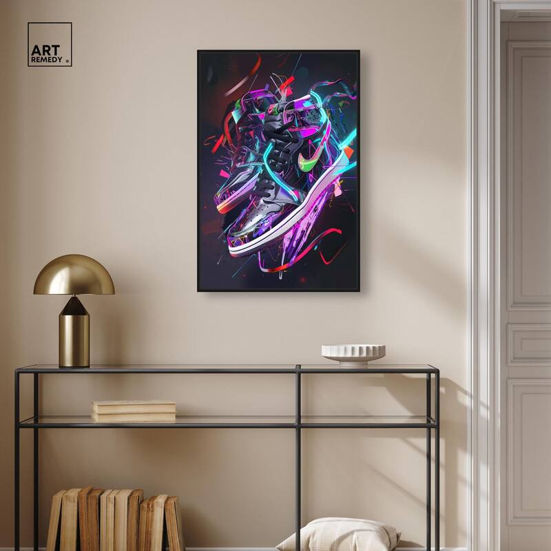 Neon Ribbons Sneakers Canvas by Art Remedy