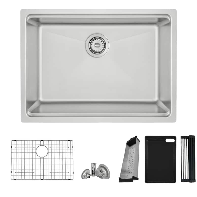 Dual Mount 27" Stainless S. Single Bowl Kitchen Sink Handmade - 27" x 19" x 9"