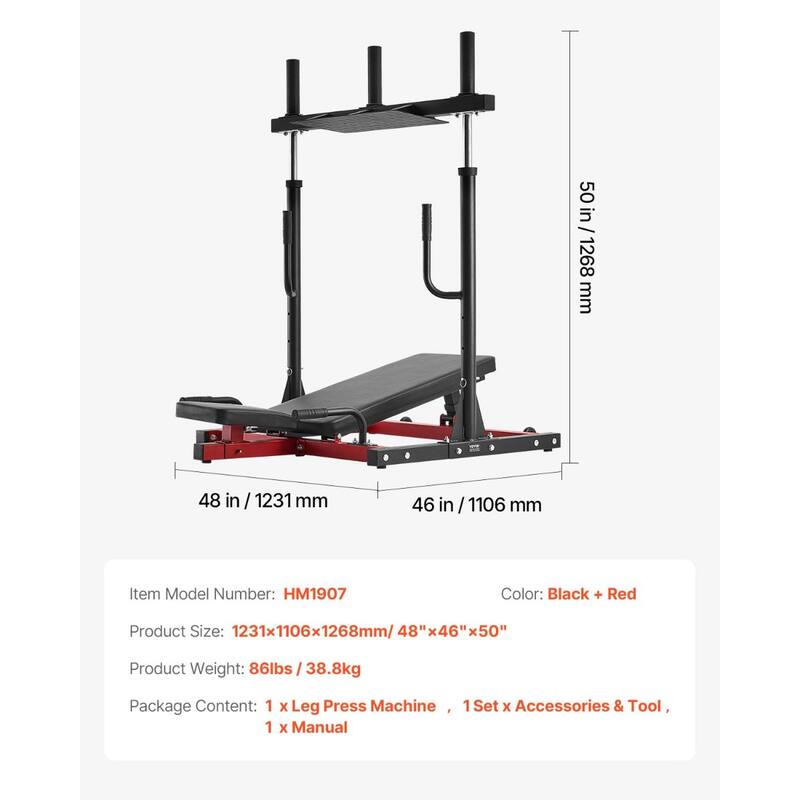 3-Level Adjustable Leg Press Machine for Targeted Lower Body Exercise at Home with Carbon Steel Frame - 50” x 48” x 46”