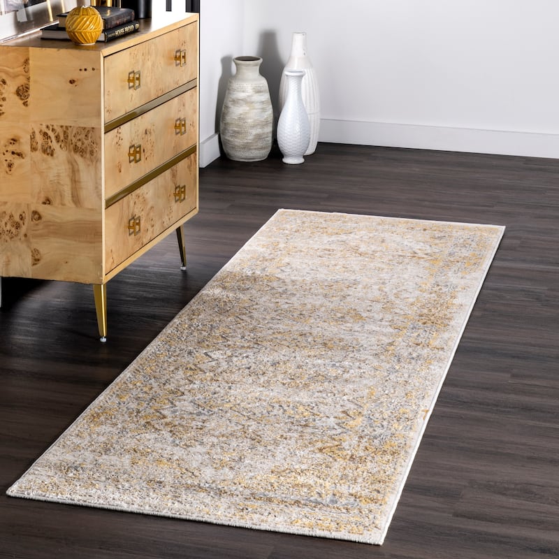 Nuloom Madisson Vintage Faded Medallion Area Rug - 2'6" x 12' Runner - Gold