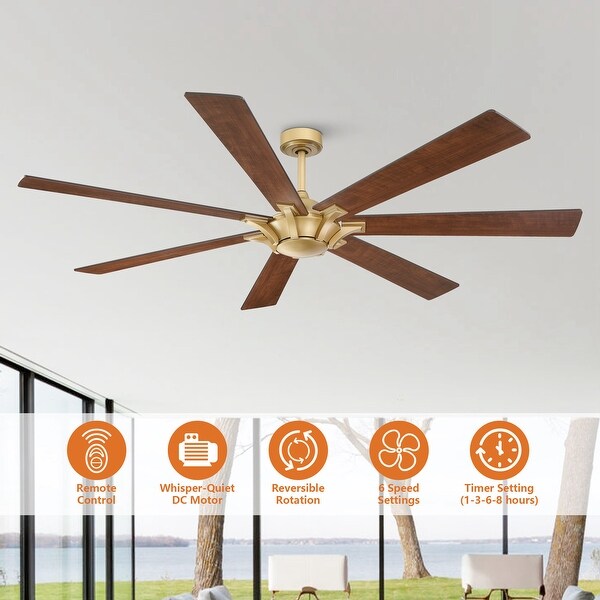 Wood Ceiling Fan with Remote, Mid-Century Modern, 7-Blade, 6