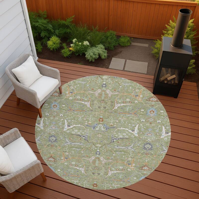 Machine Washable Indoor/ Outdoor Traditional Persian Chantille Rug - Aloe - 8' x 8'