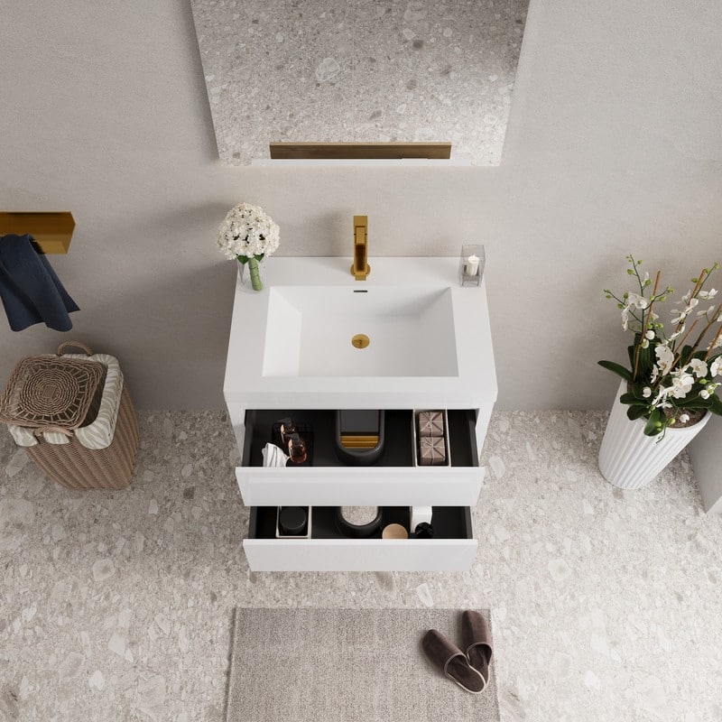 Abruzzo 30" Wall-Mount Bathroom Vanity with Stone Resin Top and Dual Soft-Close Drawers