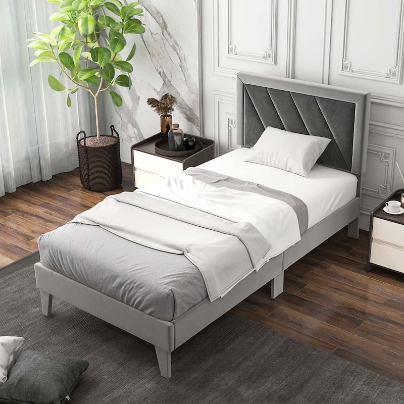 Costway Full/Queen/Twin Size Bed Frame Upholstered Platform Velvet