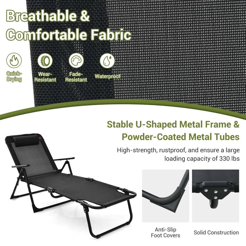 3PCS Folding Outdoor Chaise Lounge Set Recliner Chairs & Table Set