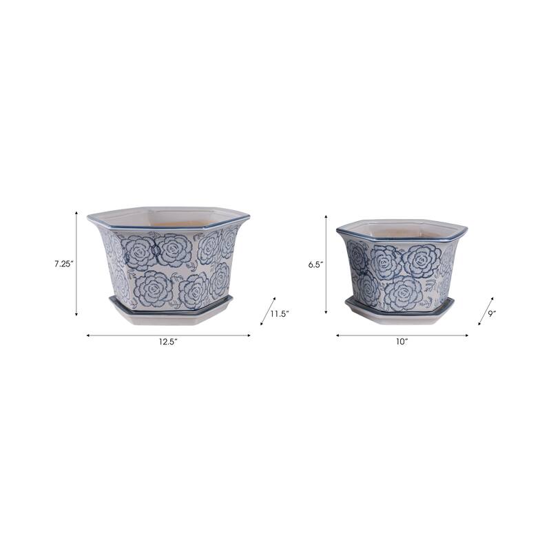 Stoneware Saucer Planters Attached Base for Home Garden (Set of 2)