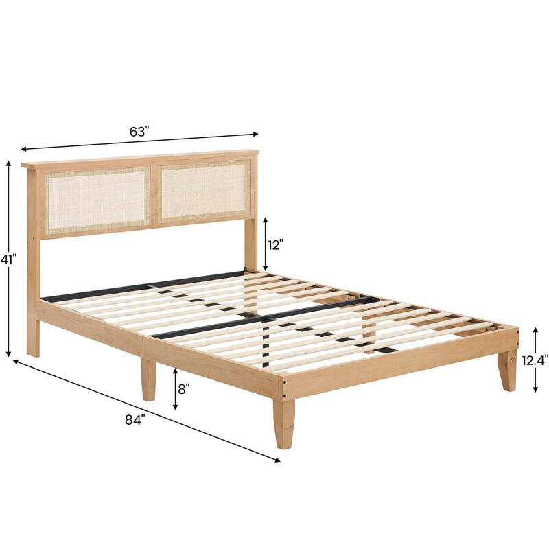 Bed Frame with Rattan Headboard and LED lights
