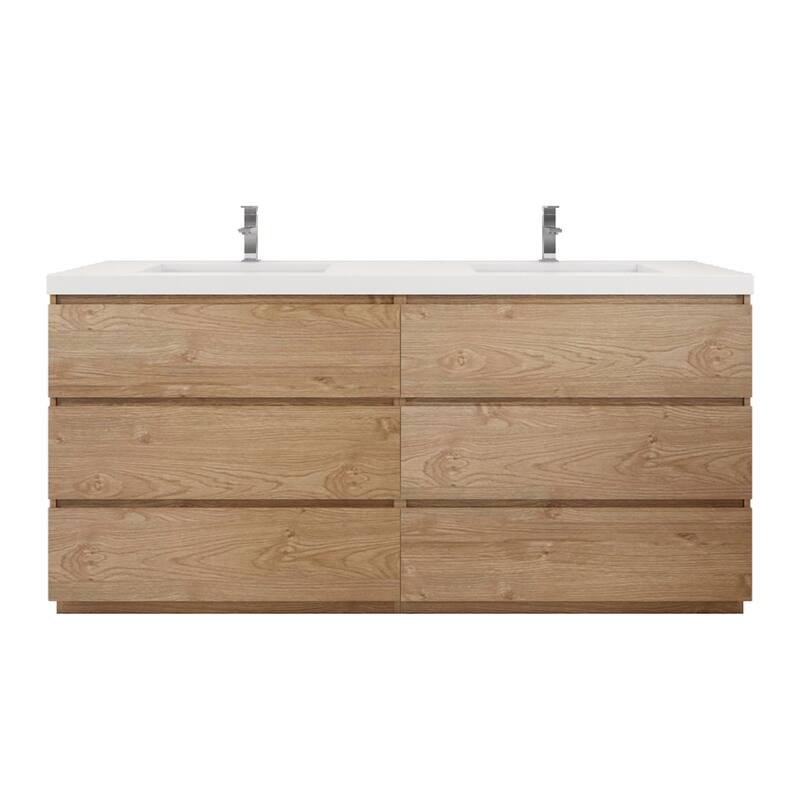 Aron 72'' Freestanding Vanity with Double Reinforced Acrylic Sink - 72'' Width - England Oak