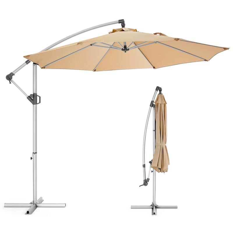 10ft Patio Umbrella, Outdoor Offset Cantilever Umbrella, Infinite Tilt, Crank and Cross Base for Garden, Swimming Pool Umbrella