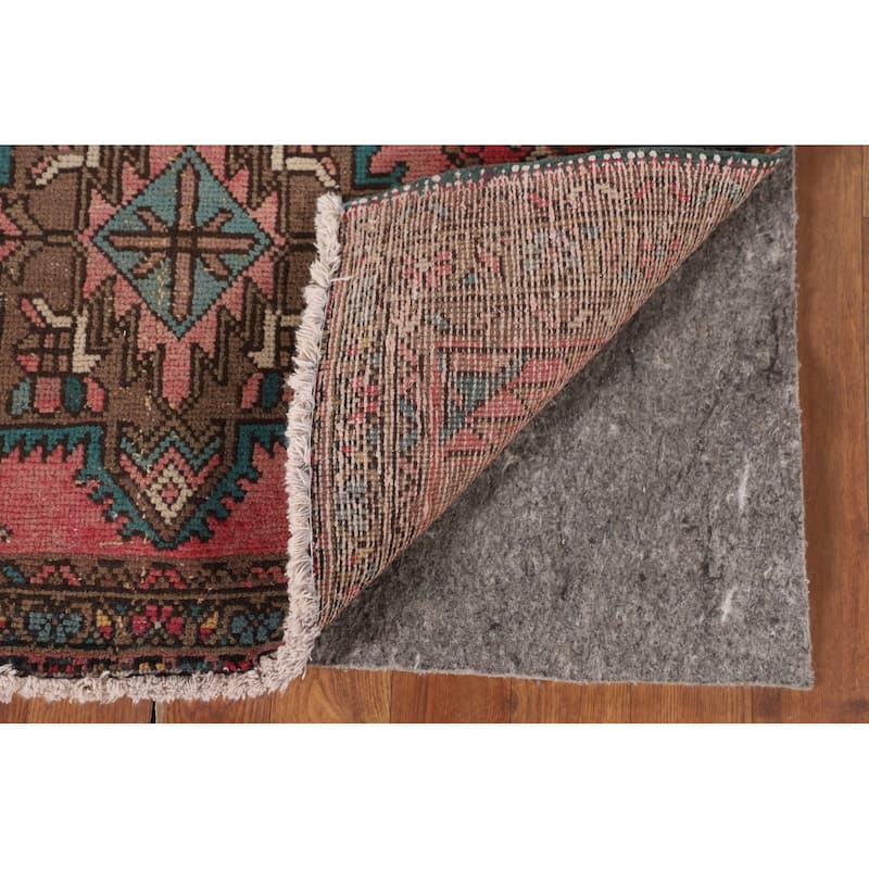 Pink Geometric Tabriz Persian Vintage Runner Rug Handmade Wool Carpet - 3'3"x 12'5"