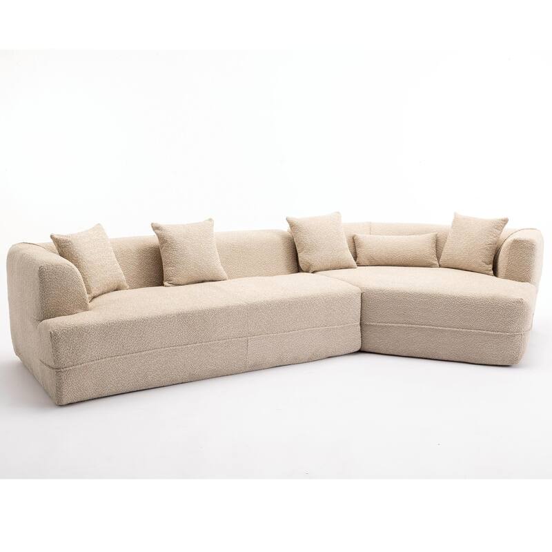 New And Upgraded Extended Edition Modular Sofa, Light Brown Boucle, 128x43x25 inches