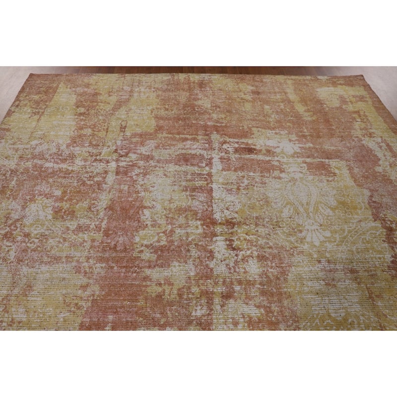 Orange Abstract Modern Area Rug Handmade Wool Carpet - 7'10"x 9'9"