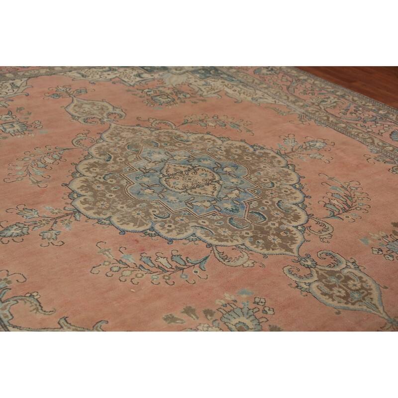 Geometric Tabriz Persian Area Rug Hand-Knotted Traditional Wool Carpet - 9'10"x 12'8"