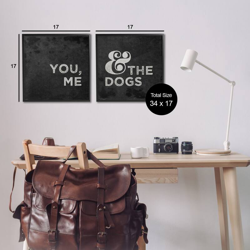 Stupell You Me and the Dogs Quote Family Pet Black White,2pc Multi Piece Framed Wall Art Set