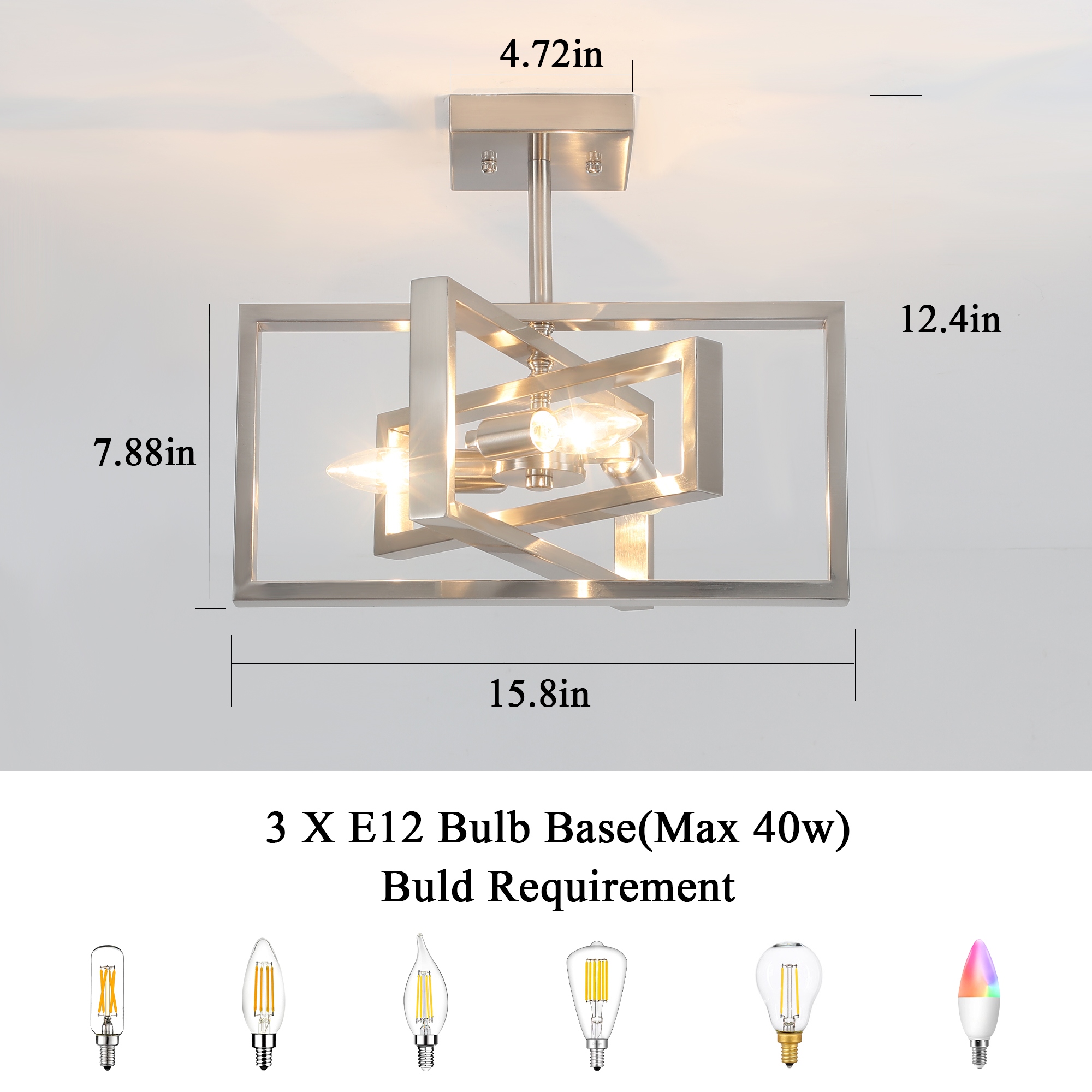 松屋 flk042122 Farmhouse Semi Flush Mount Chandelier, 15.8