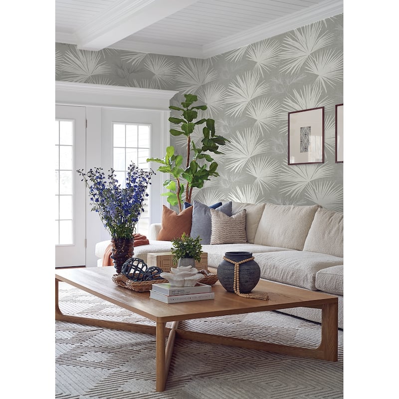 A-Street Prints Hatteras Grey Palms Wallpaper