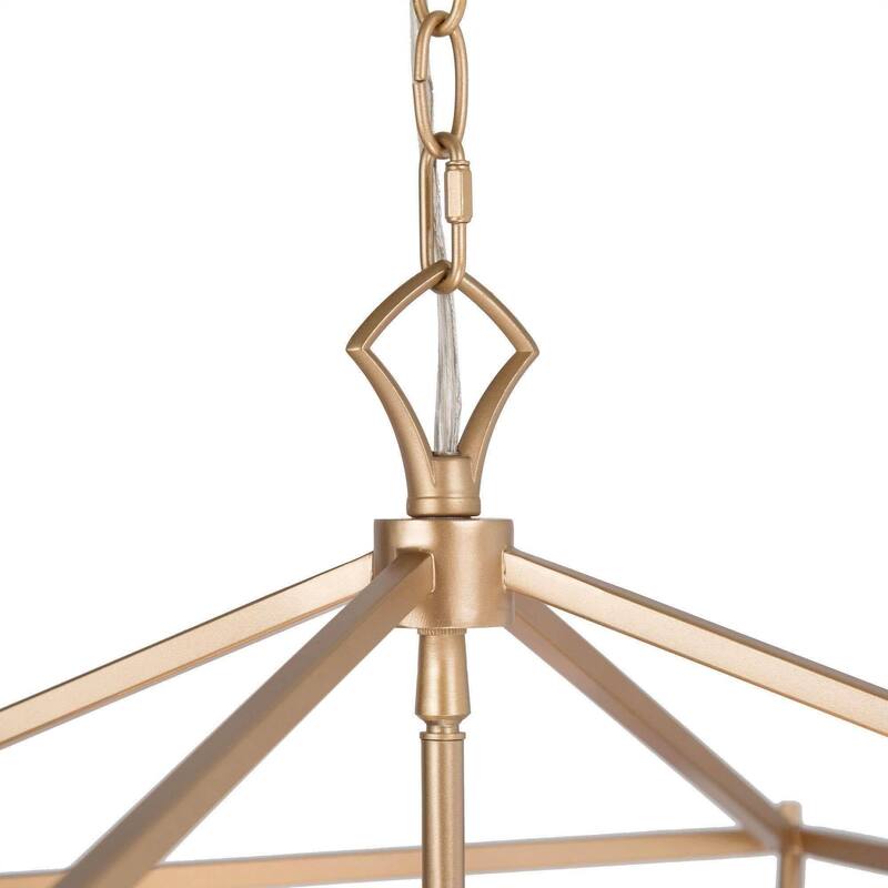 Modern Glam Gold 4-Light Geometric Lantern Cage Chandelier for Foyer - L17.5"*W17.5"*H20"