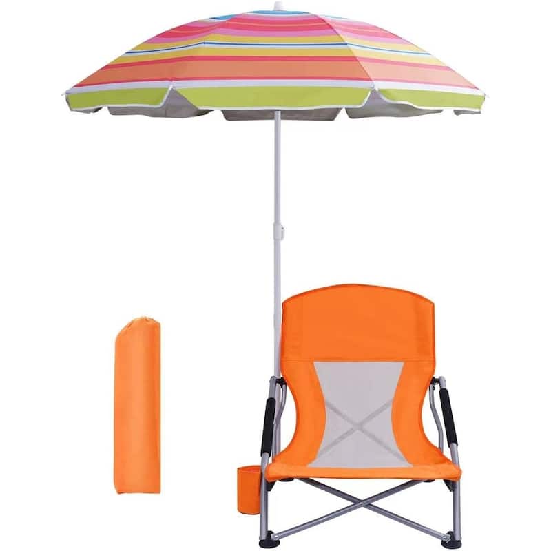 Beach Chair, Beach Chair and Umbrella, Folding Beach Chair, Beach Chairs for Adults - 1-Pack Orange
