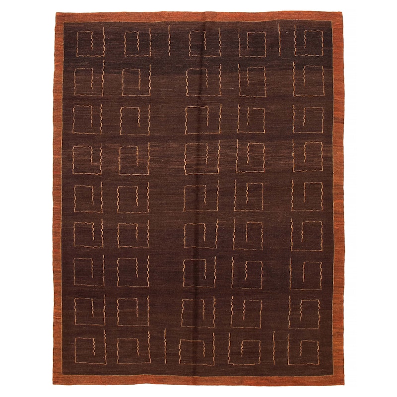 ECARPETGALLERY Flat-Weave Natural Brown Wool Tapestry Kilim - 7'7 x 10'0 - Dark Brown - 7'7 x 10'0