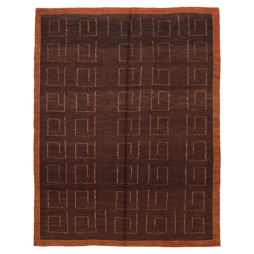 ECARPETGALLERY Flat-Weave Natural Brown Wool Tapestry Kilim - 7'7 x 10'0