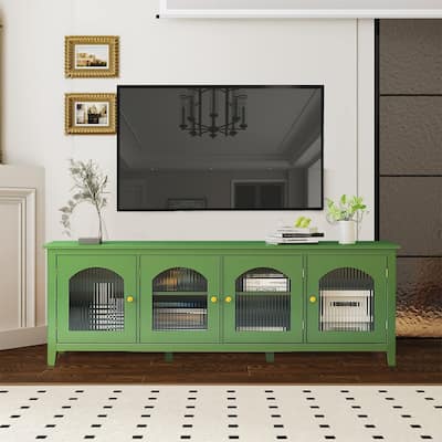 70.8"Modern Wood Large TV Stand Cabinet with 4 Doors, Glass Doors - 70.87L x 17.72W x 24.02Hinches