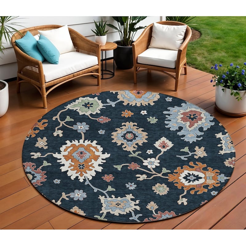 HomeRoots Floral Traditional Rectangle Outdoor Rug - 8' Round
