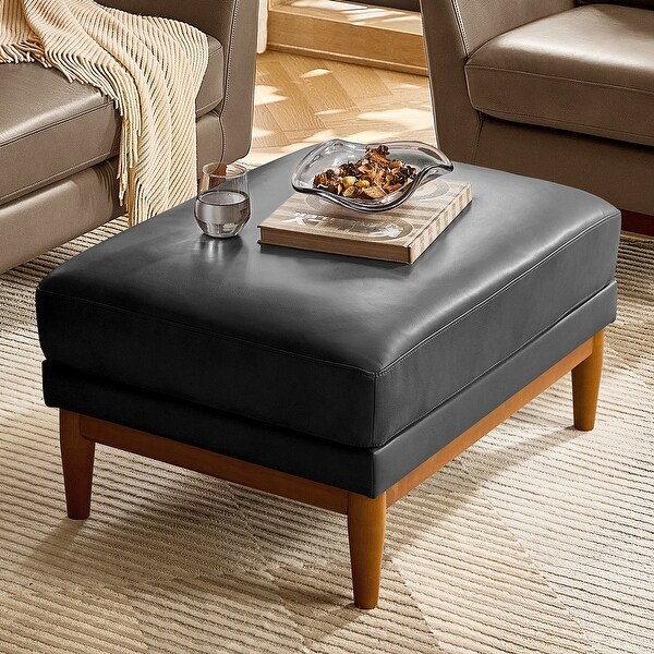 HULALA HOME Erauso Mid-Century Modern Genuine Leather Ottoman with