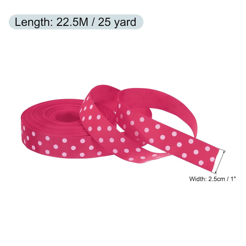 Grosgrain Ribbons 25 Yards 1 Inch w White Dots Ribbon Bow Decoration - Rose Red