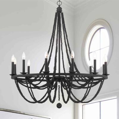 Acroma 12 - Light Wood Beaded Chandelier-UL - N/A